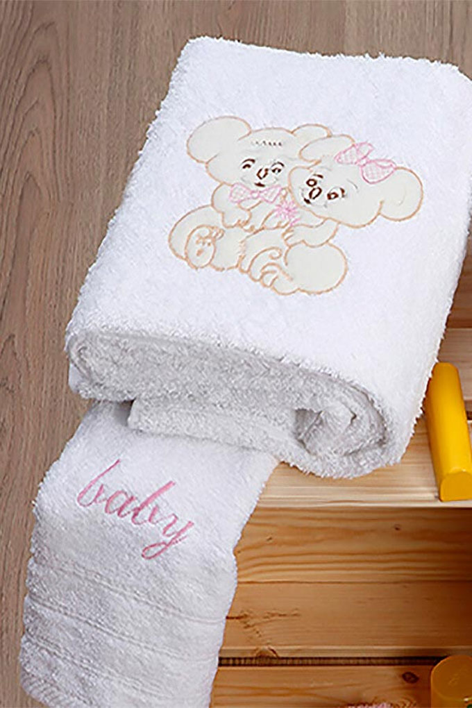 paidikes-petsetes-set-kentites-couple-roz Σετ πετσέτες κεντητές Couple 06 White/Pink